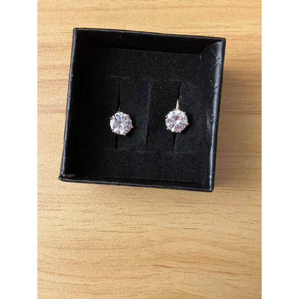 Rose Gold Tone Round Cubic Zirconia Solitaire Clip On Earrings Clear Stone 8mm - Picture 4 of 4